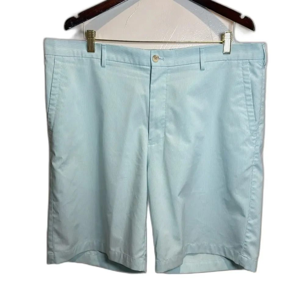 Peter Millar Crown Sport Shorts Teal Blue White Stripes Size 40 Golf Outdoor